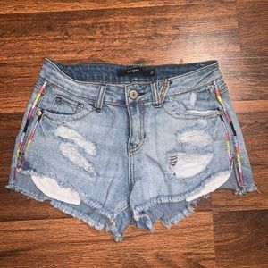 Harper Light Wash Embroidered Raw Hem Shorts